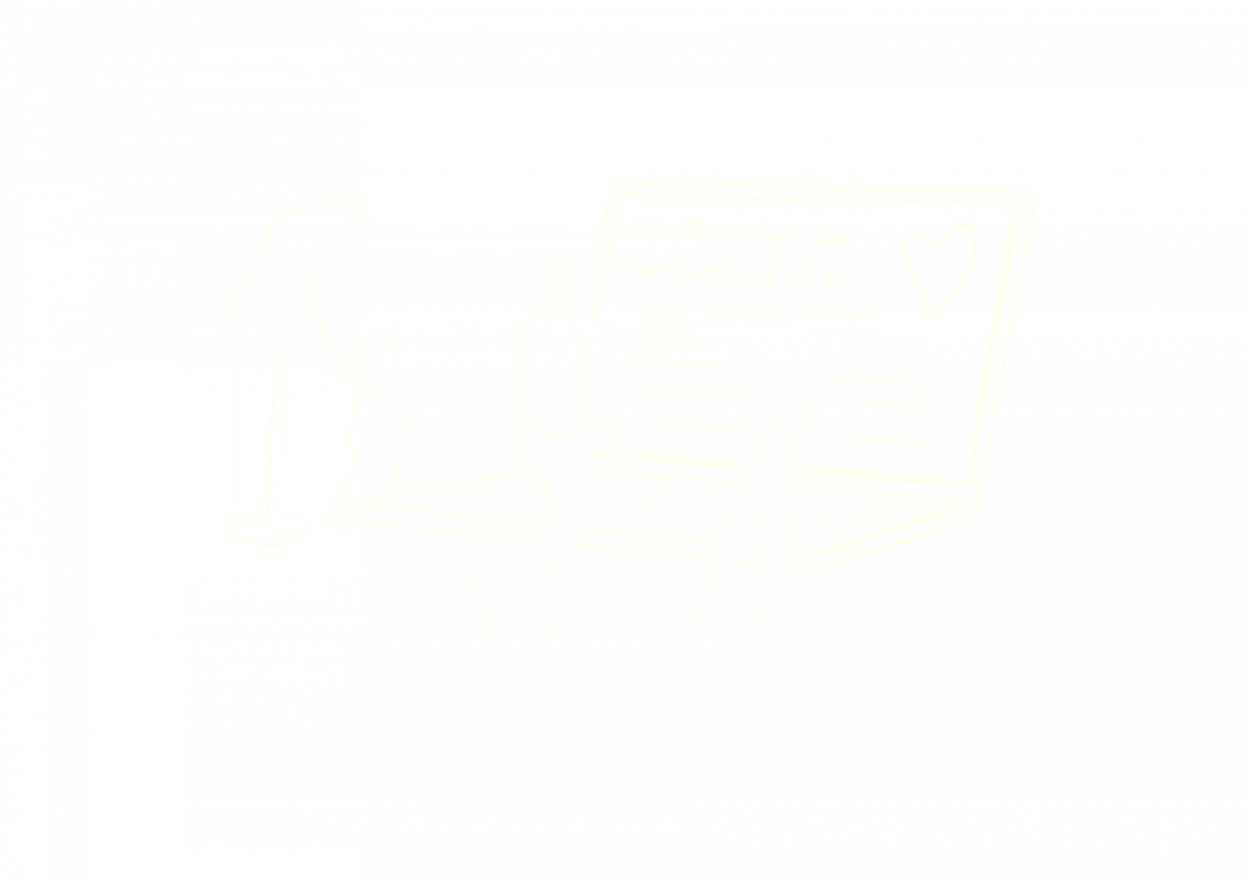 uniquewebdesigns - Illustration: Familie steigt gemeinsam in einen Laptop. Symbol für Verbindung zwischen Onlinepräsenz und Begleitung von Familien.