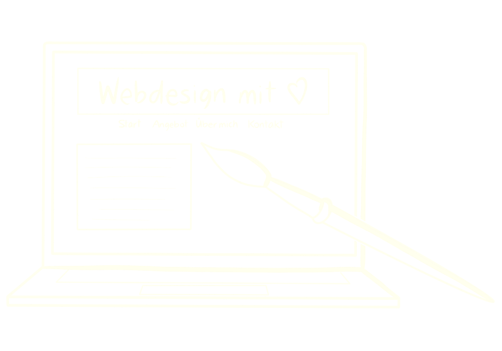 uniquewebdesigns - Illustration eines Laptops mit einem großen Pinsel und der Aufschrift „Webdesign mit Herz“